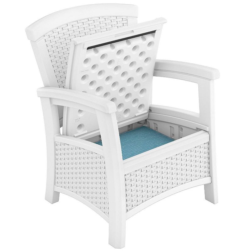 Suncast Elements Resin Wicker Design Club Chair with Storage, White (2 Pack)