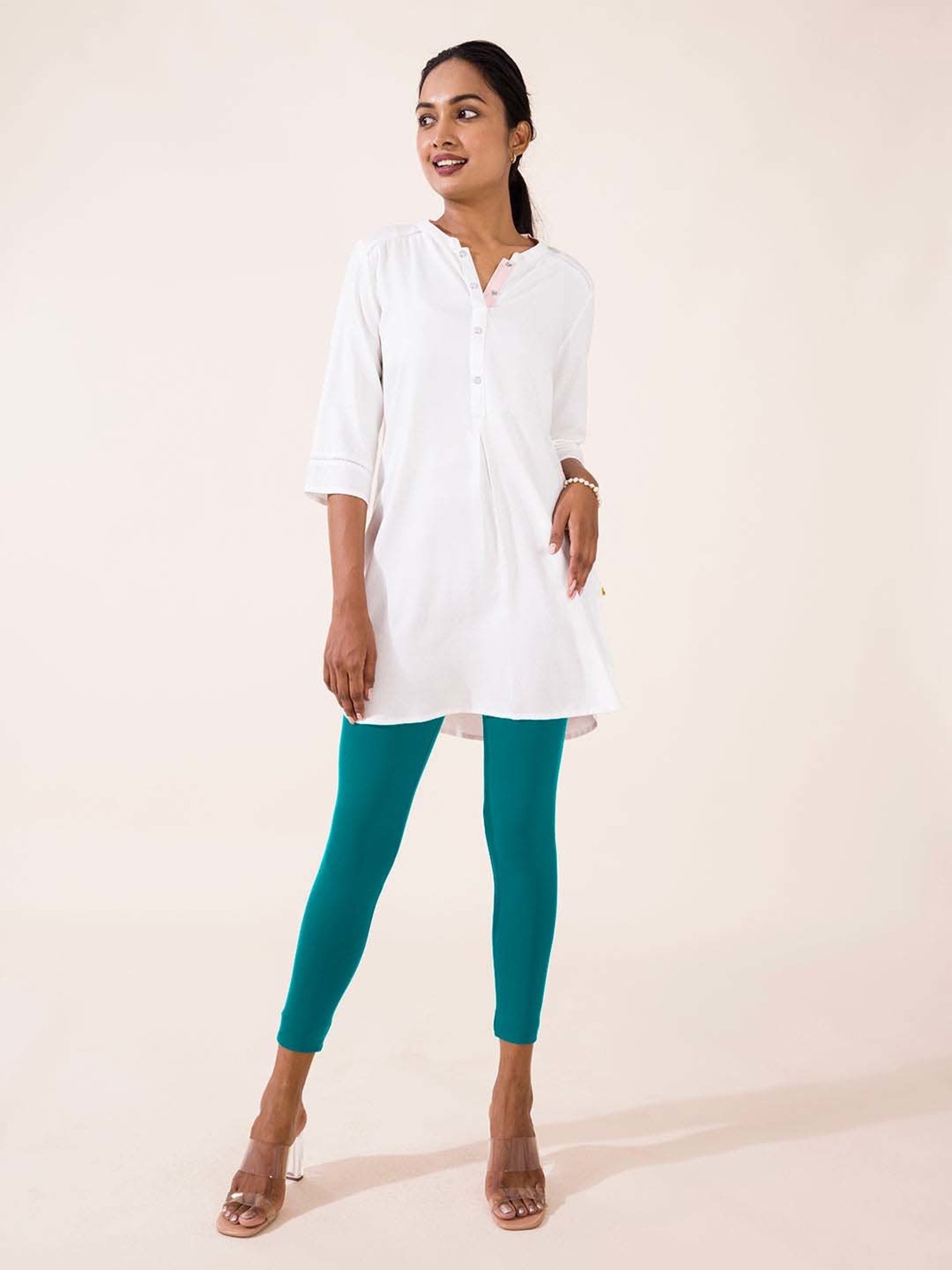 Go Colors! Jade Green Cotton Crop Leggings