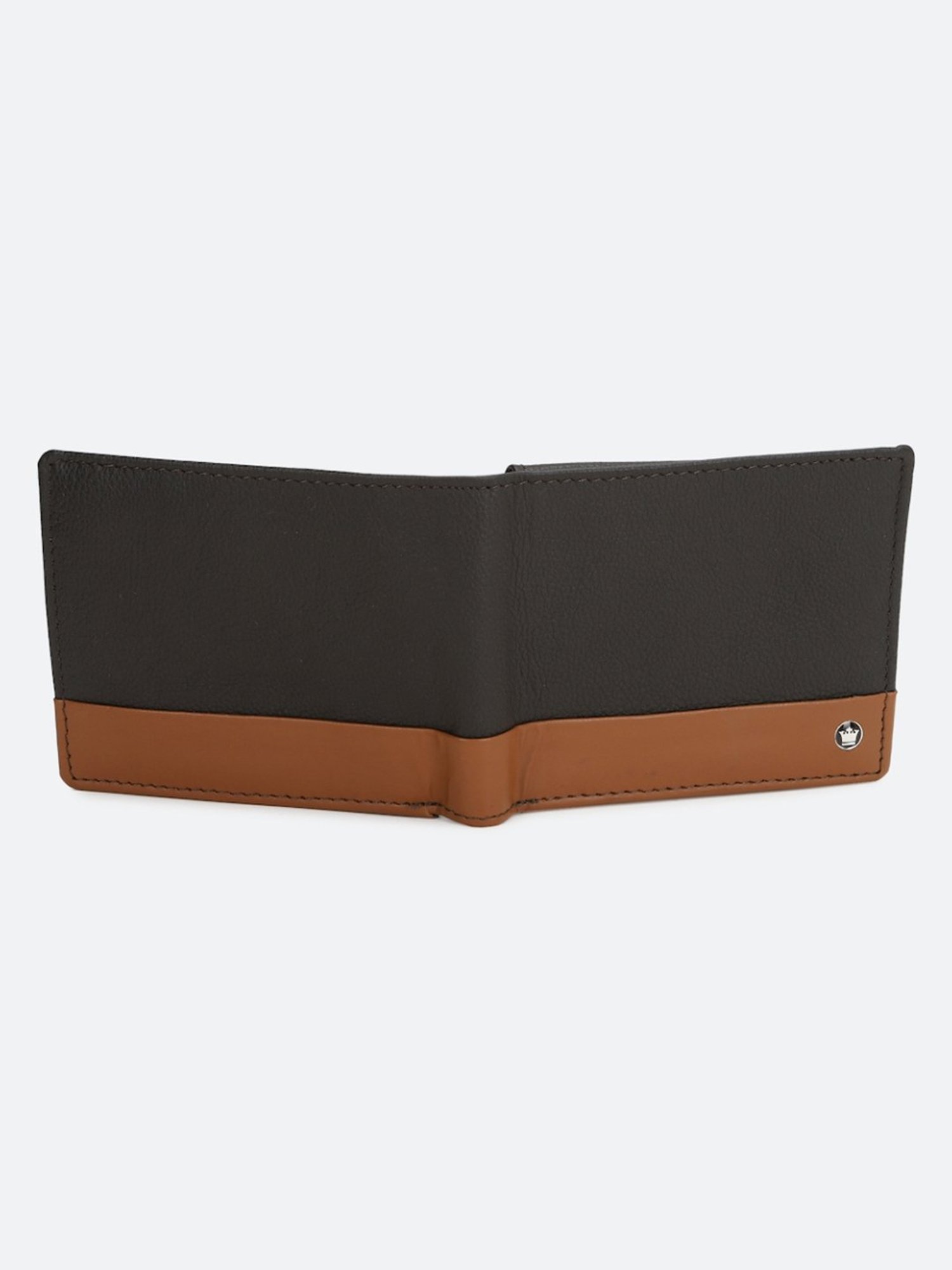 Louis Philippe Black & Brown Leather Paneled Bi-Fold Wallet