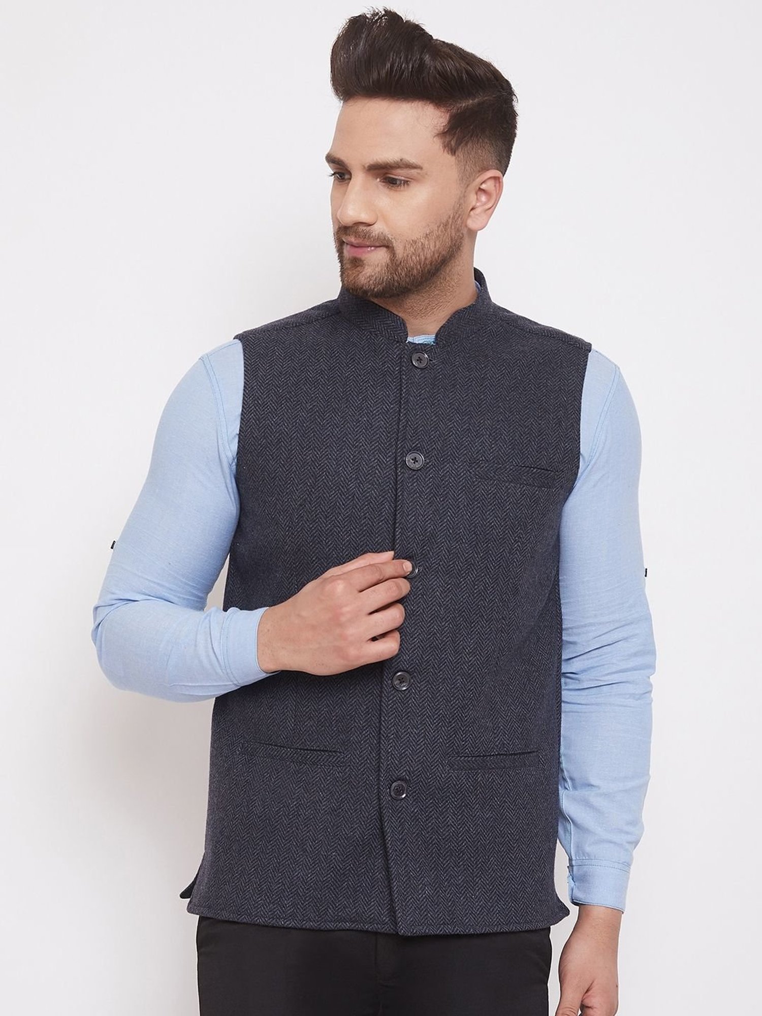 Even Grey Regular Fit Texture Nehru Jacket