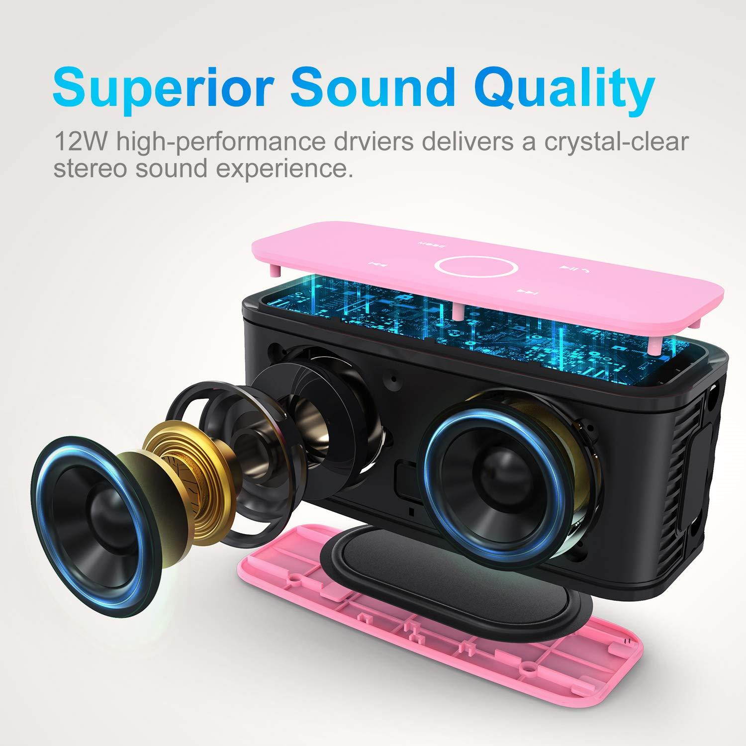 DOSS SoundBox Bluetooth Speaker, Portable Wireless Bluetooth 4.0 Touch Speakers with 12W HD Sound and Bold Bass, Handsfree, 12H Playtime for Phone, Tablet, TV, Gift Ideas[Pink]