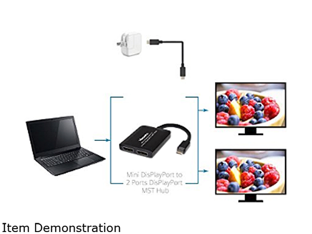 XtremPro 61070 USB Mini DisplayPort to 2 DisplayPort MST Hub, DP 1.2 to 2 Splitter, Dual Monitor Splitter, Support 4K, 1080p, HDCP, for Windows OS - Black