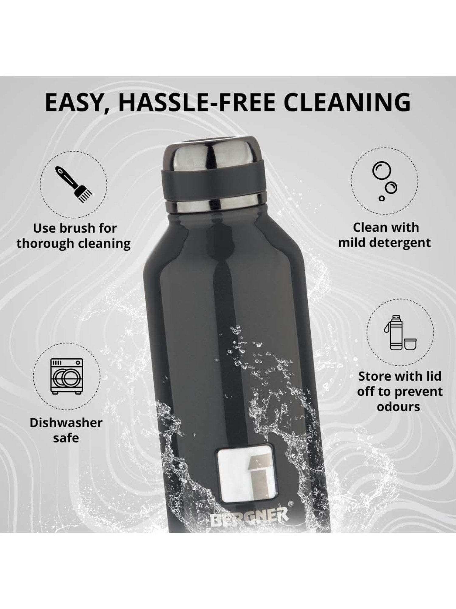 Bergner Walking Black Stainless Steel Thermosteel Hot and Cold Bottle (0.5 L)