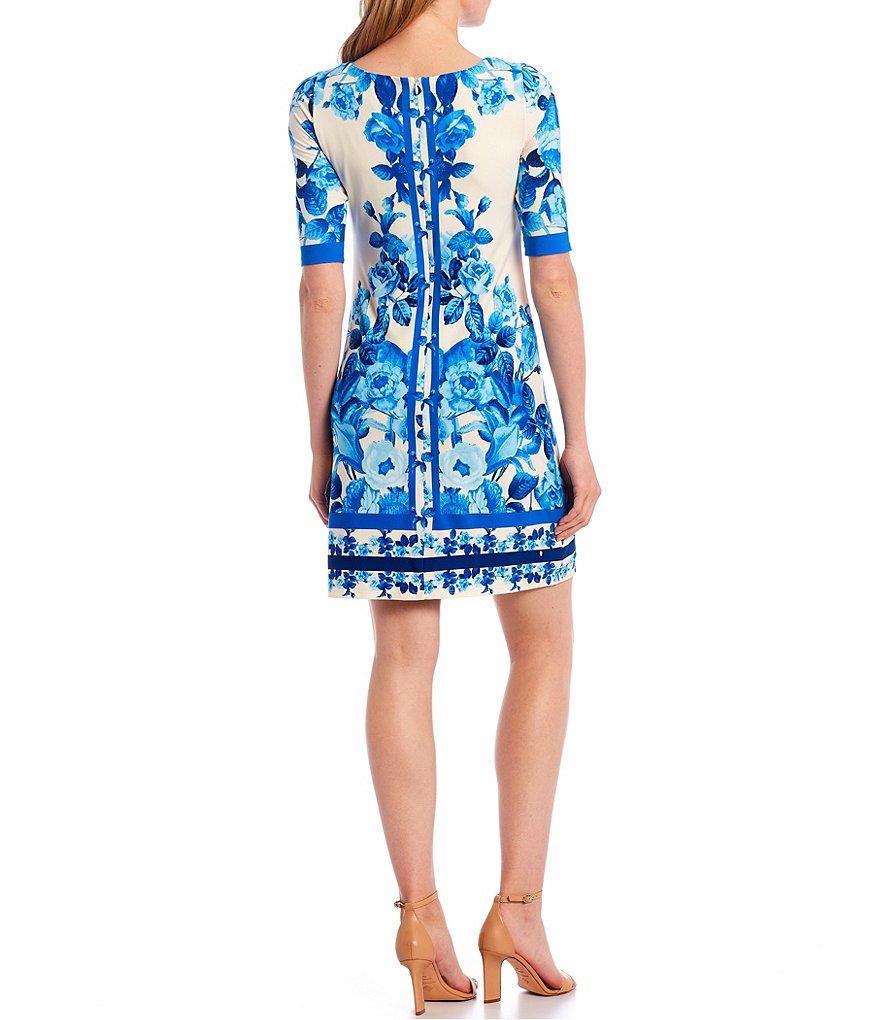 Eliza J Short Sleeve Floral Print Jersey Sheath Dress