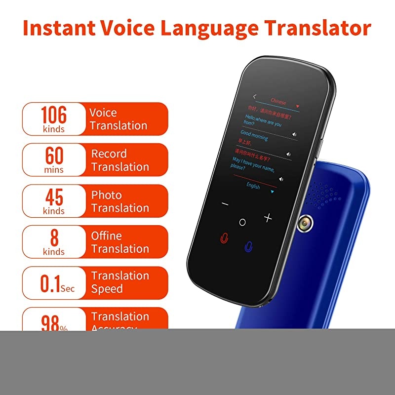 Translator Device, Offline Language Translator with Camera Translation (Blue)