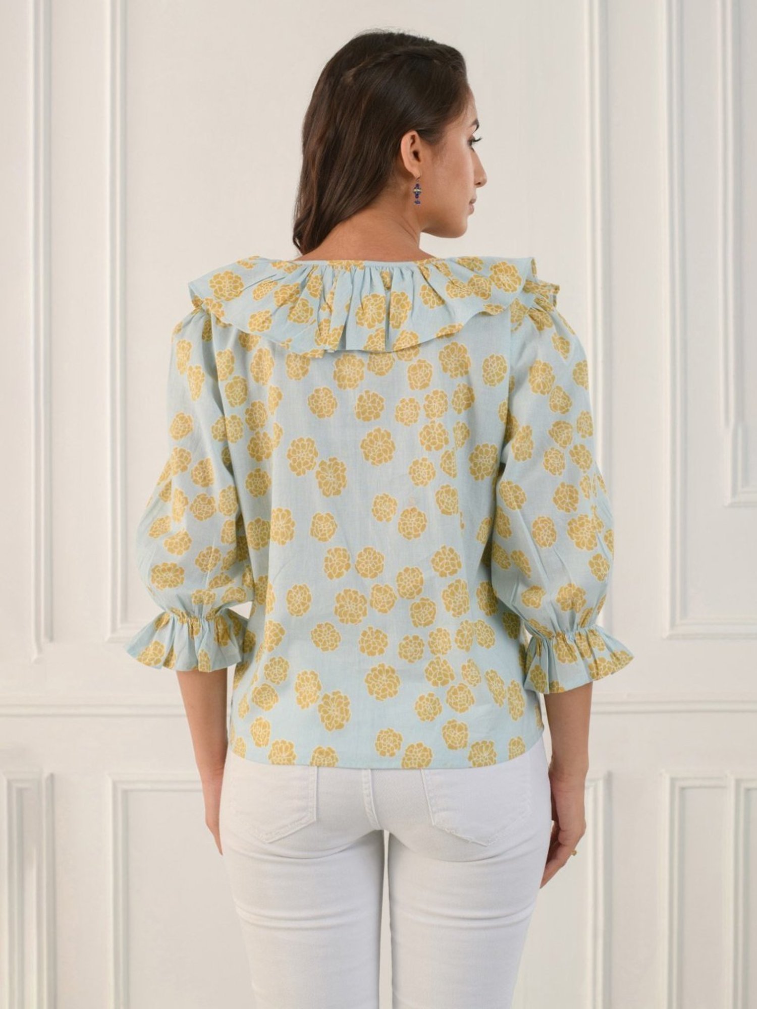 Prakriti Jaipur Blue Marigold Frill Shirt