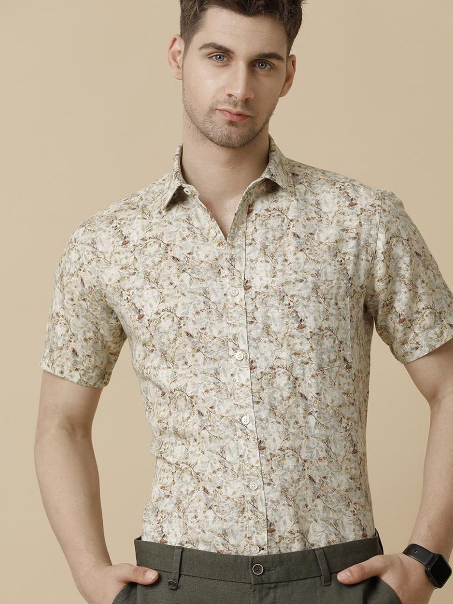 Linen Club Multicolored Linen Contemporary Fit Printed Shirt