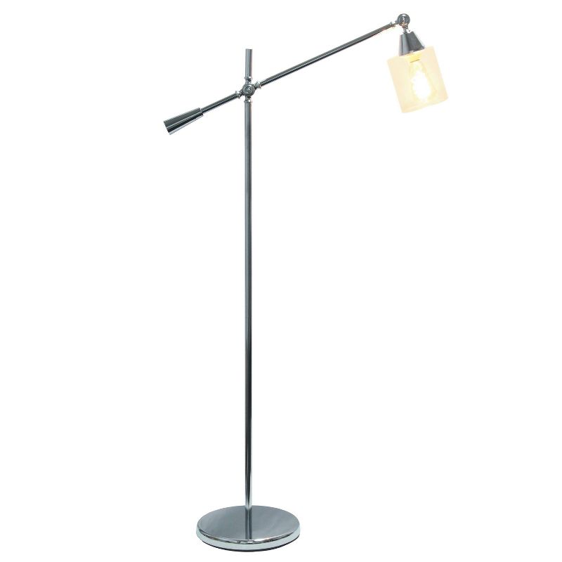 Swing Arm Floor Lamp with Glass Cylindrical Shade Chrome - Lalia Home