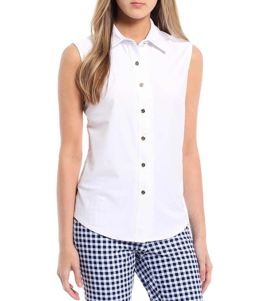 Jude Connally Kim In Jude Cloth Point Collar Neck Sleeveless Button Front Shirt