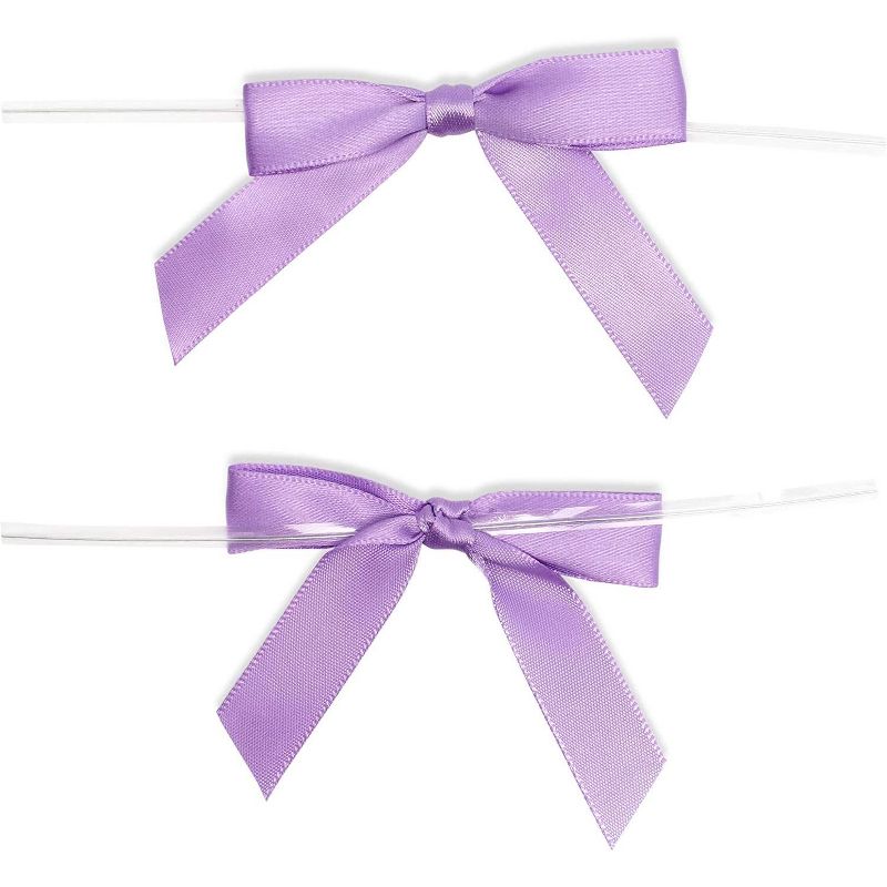Bright Creations 100-Pack 3" Light Purple Satin Bow Twist Ties with Clear Twist Ties for Treat Bags & Gift Bags