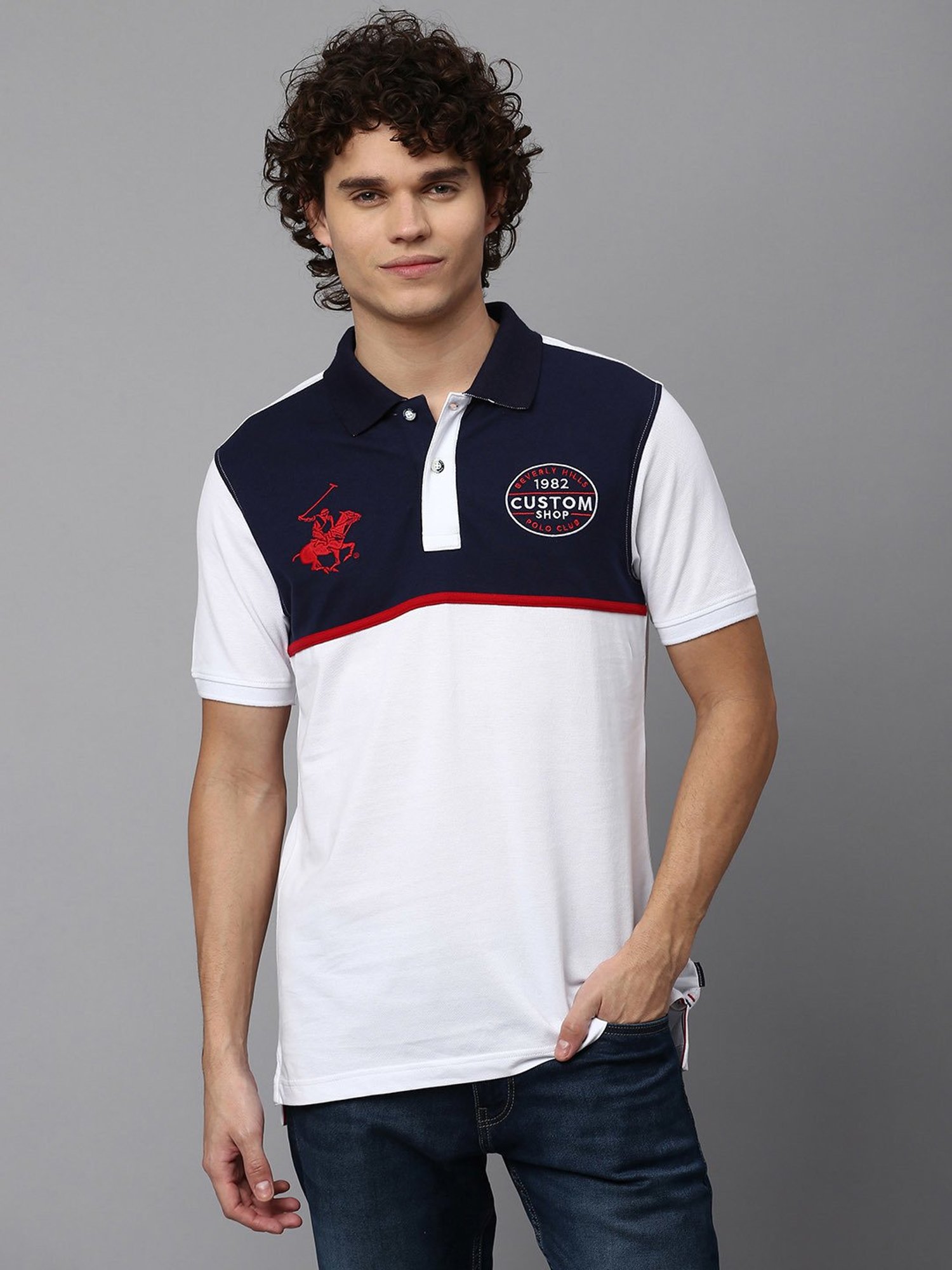 Beverly Hills Polo Club White Regular Fit Cotton Polo T-Shirt