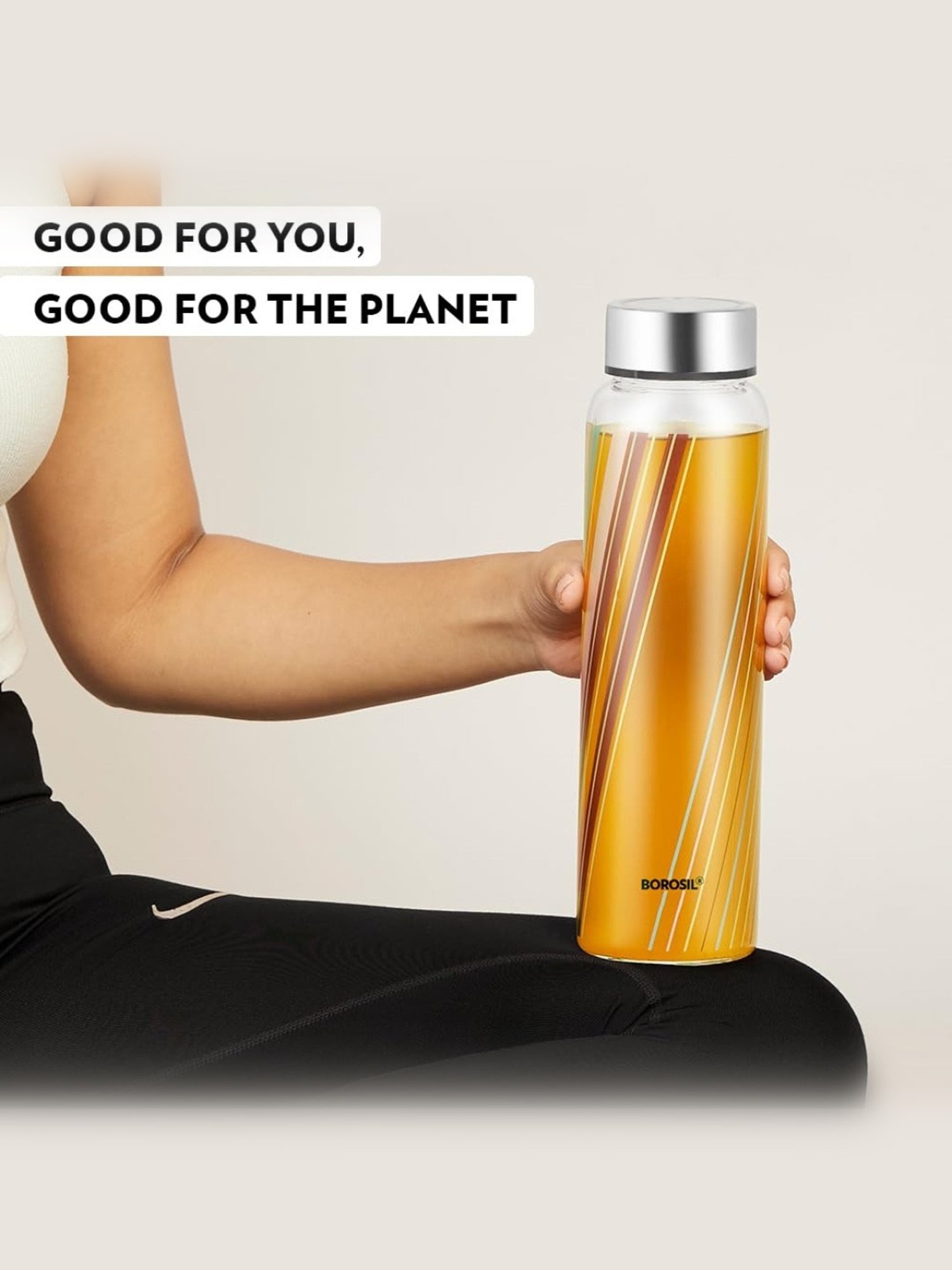 Borosil Water Bottle with Fridge Safe & Leakproof Set of 2 (Transparent, 1000 ml)