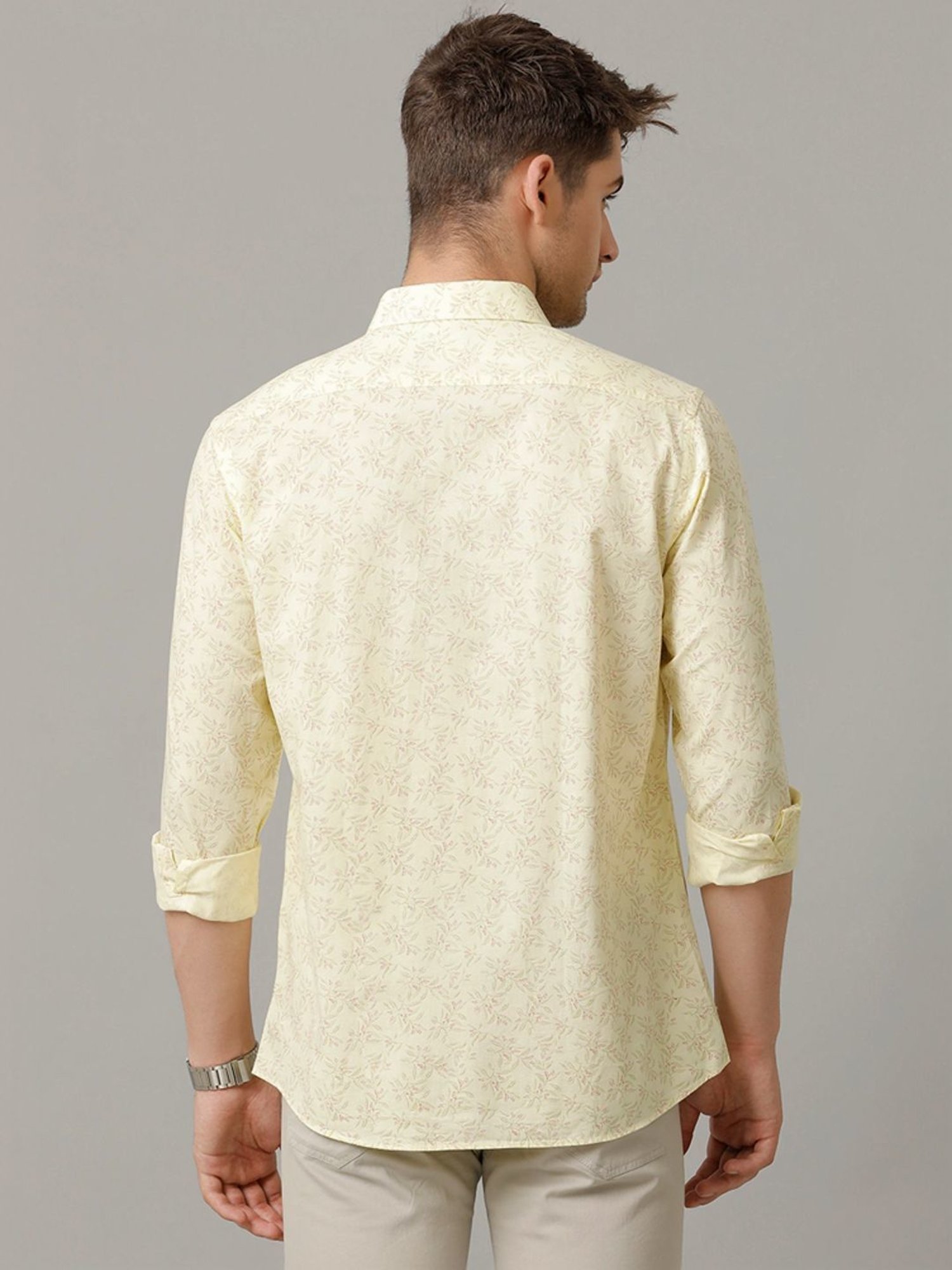 Cavallo By Linen Club Yellow Linen Contemporary Fit Printed Shirt