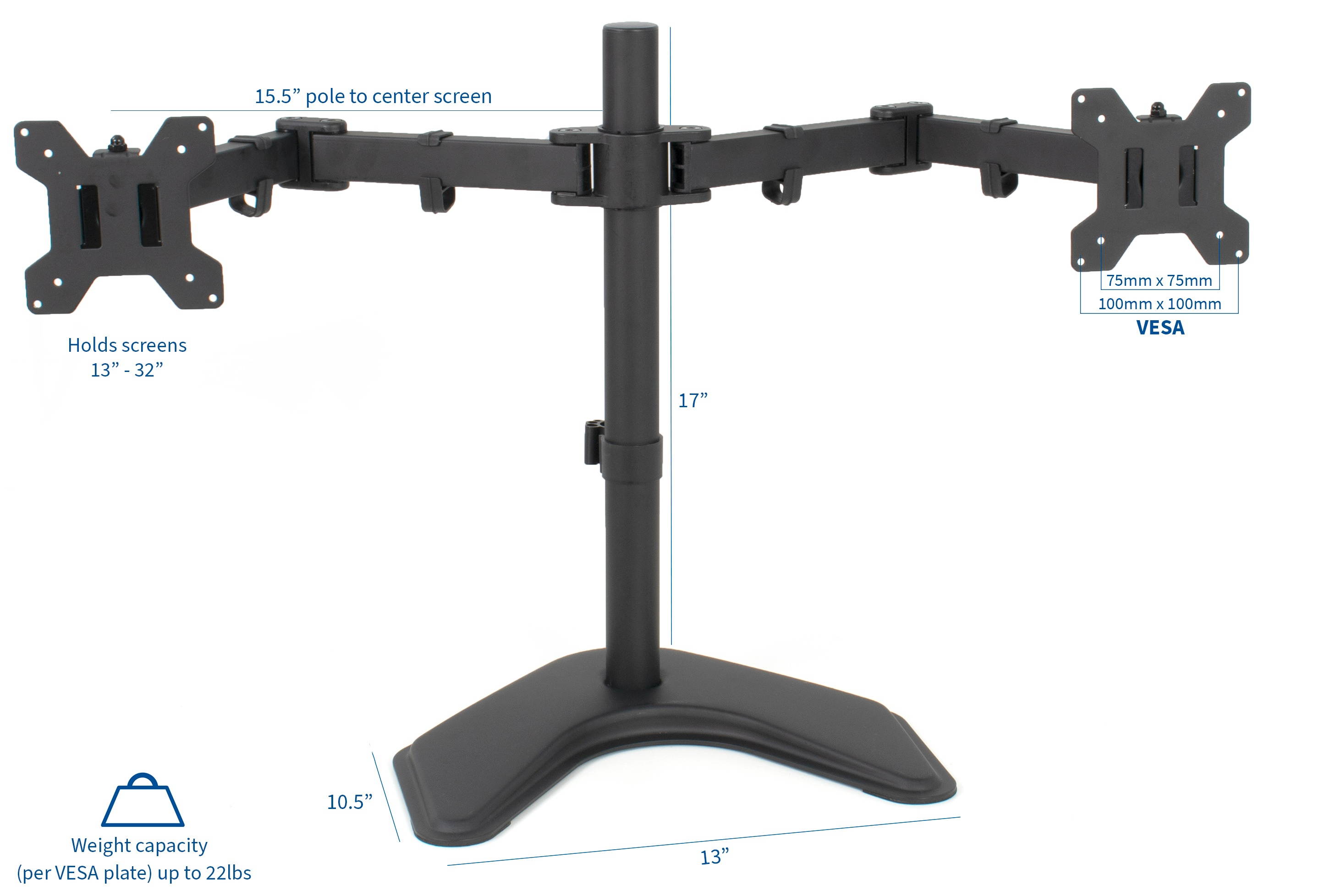 VIVO Full Motion Dual Monitor Free-Standing Desk Stand VESA Mount Double Joints | Holds 13" to 32" Screens (STAND-V102K)