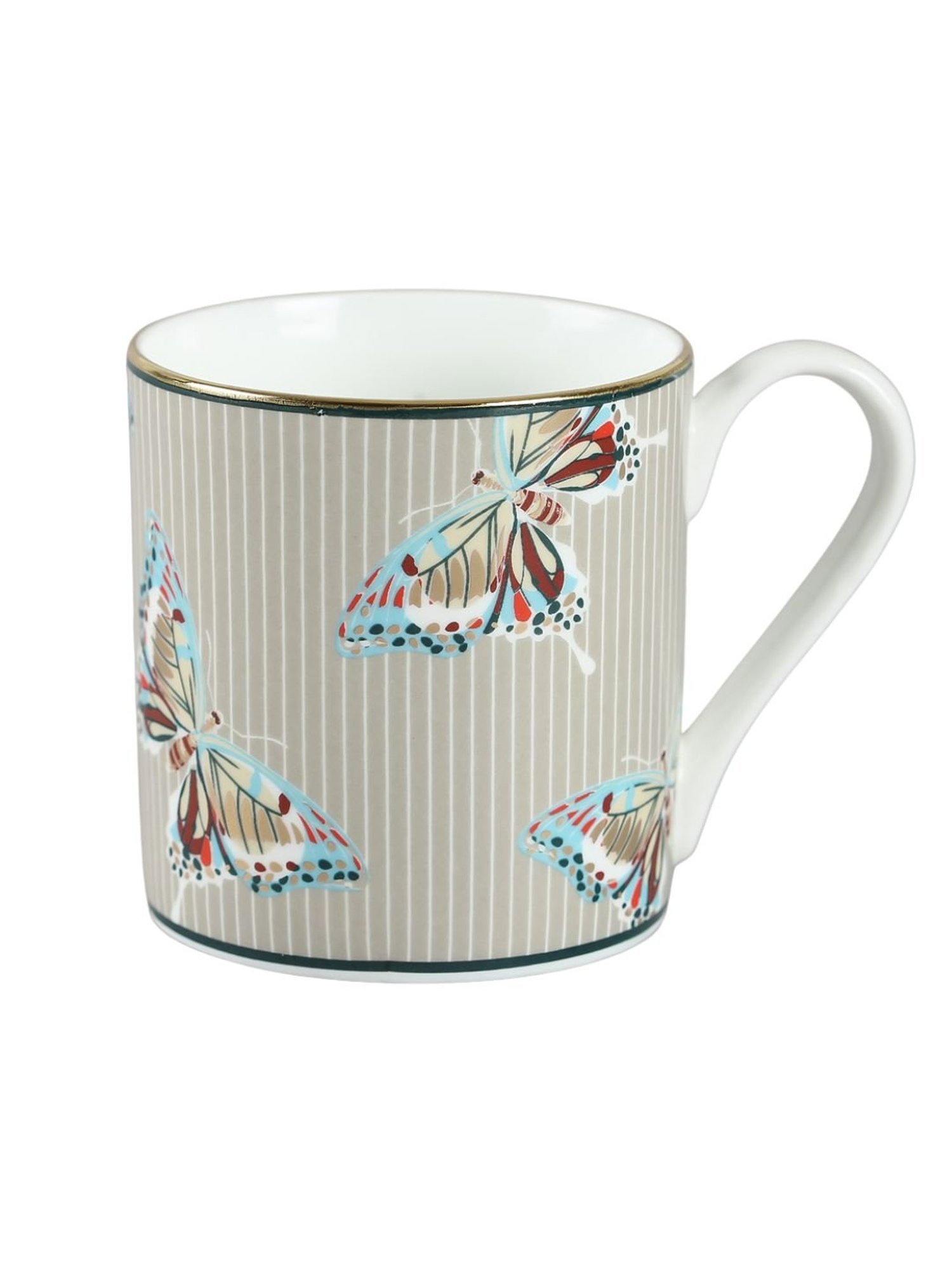 India Circus Abstract White Bone China Snack Set (Set of 7) Accented With 22 Carat Gold