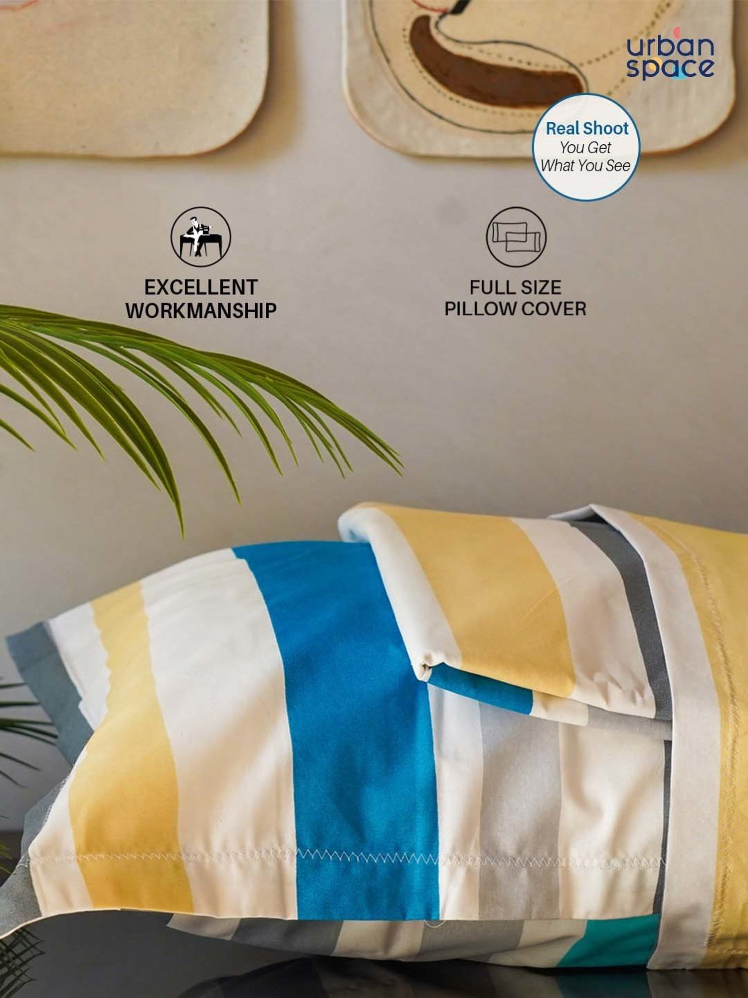 Urban Space Serene Blue Cotton 200 TC Queen Size Bedsheet With Pillow Covers