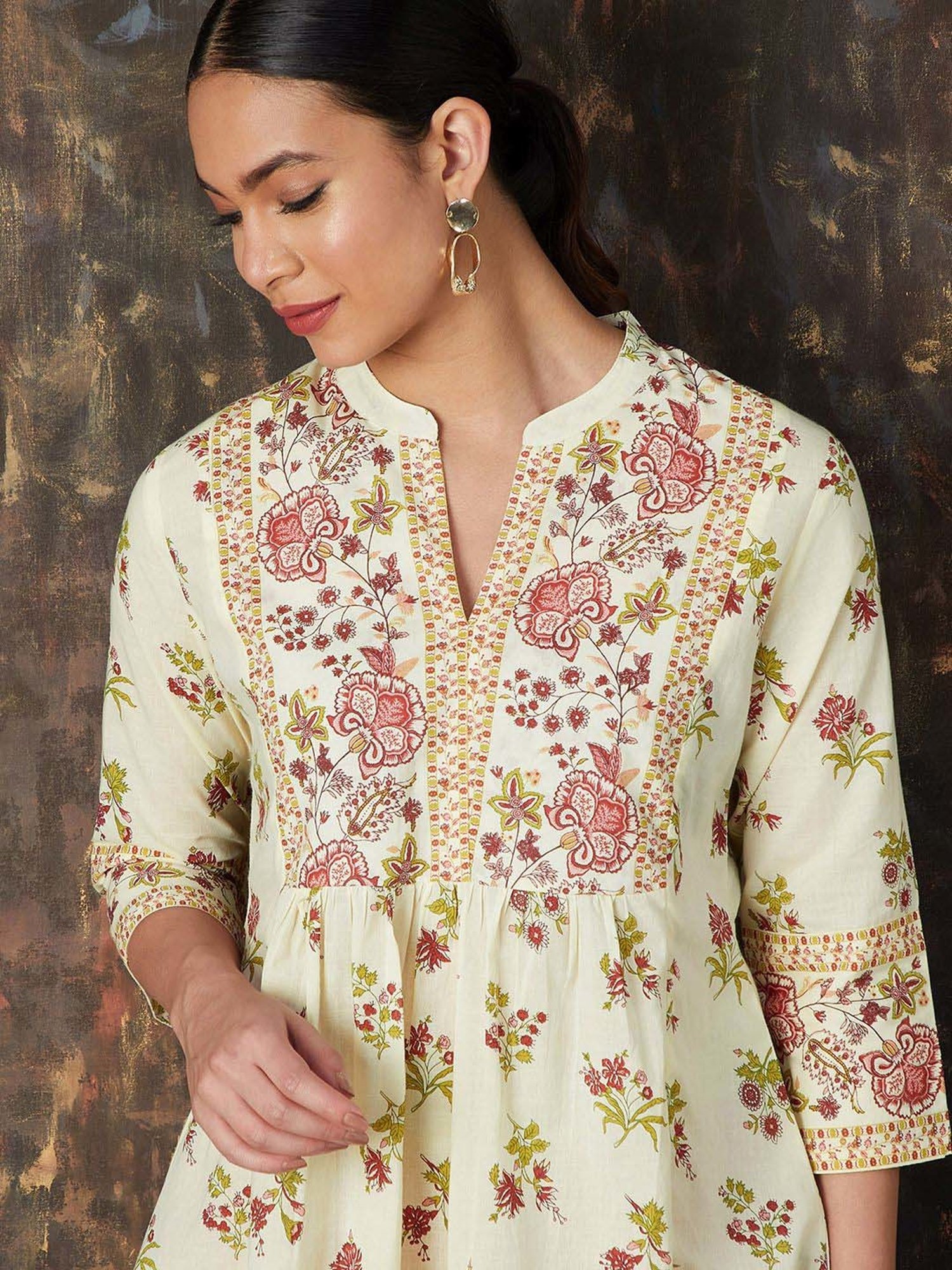 Melange by Lifestyle Off-White Cotton Printed Tunic