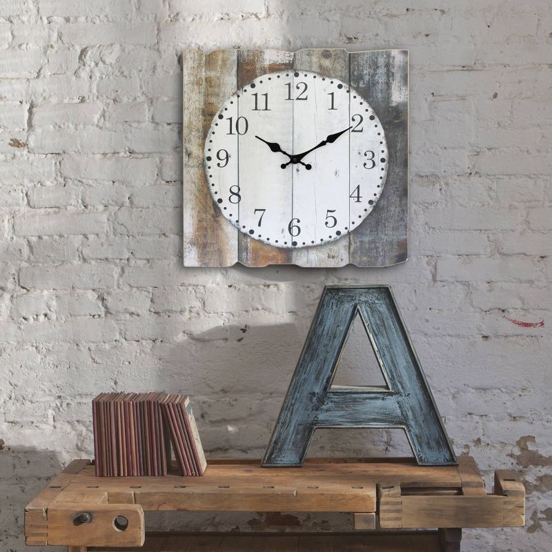 15.7" x 15.7" Rustic Wooden Wall Clock White/Brown - Stonebriar Collection