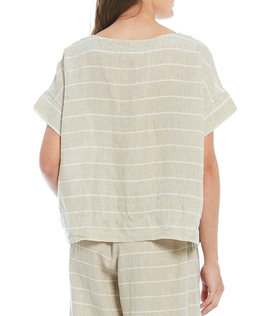 Bryn Walker Orla Stripe Linen Round Neck Cap Sleeve Shirt