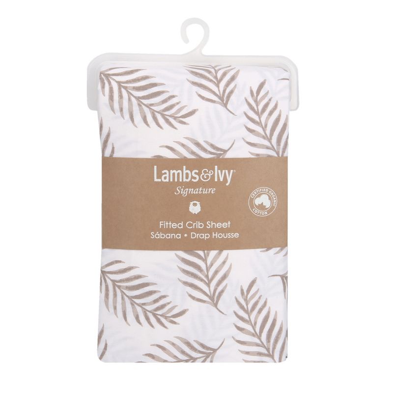 Lambs & Ivy Signature Taupe Leaves Print Organic Cotton Fitted Crib Sheet