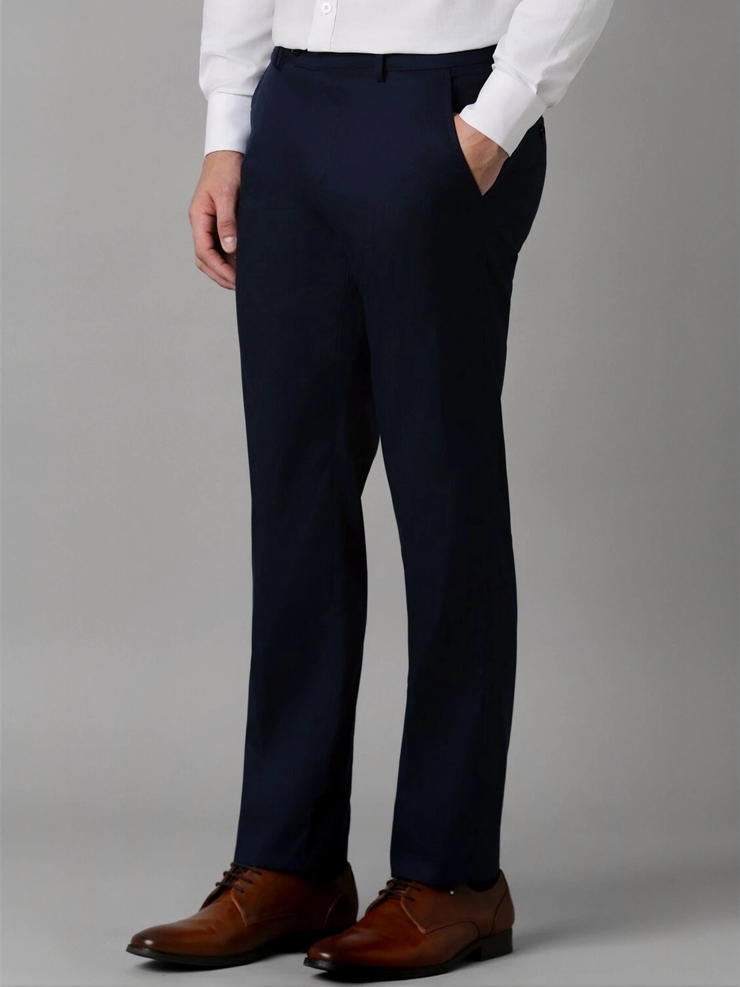 Louis Philippe Navy Cotton Slim Fit Trousers