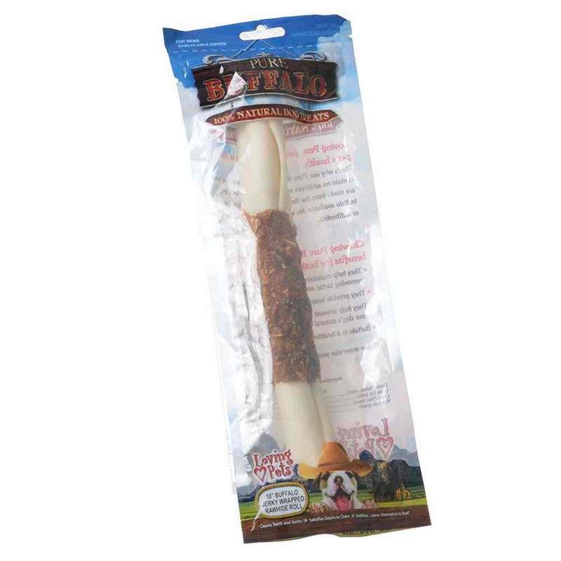Loving Pets 10 Inch Pure Buffalo Jerky Wrapped Rawhide Bone