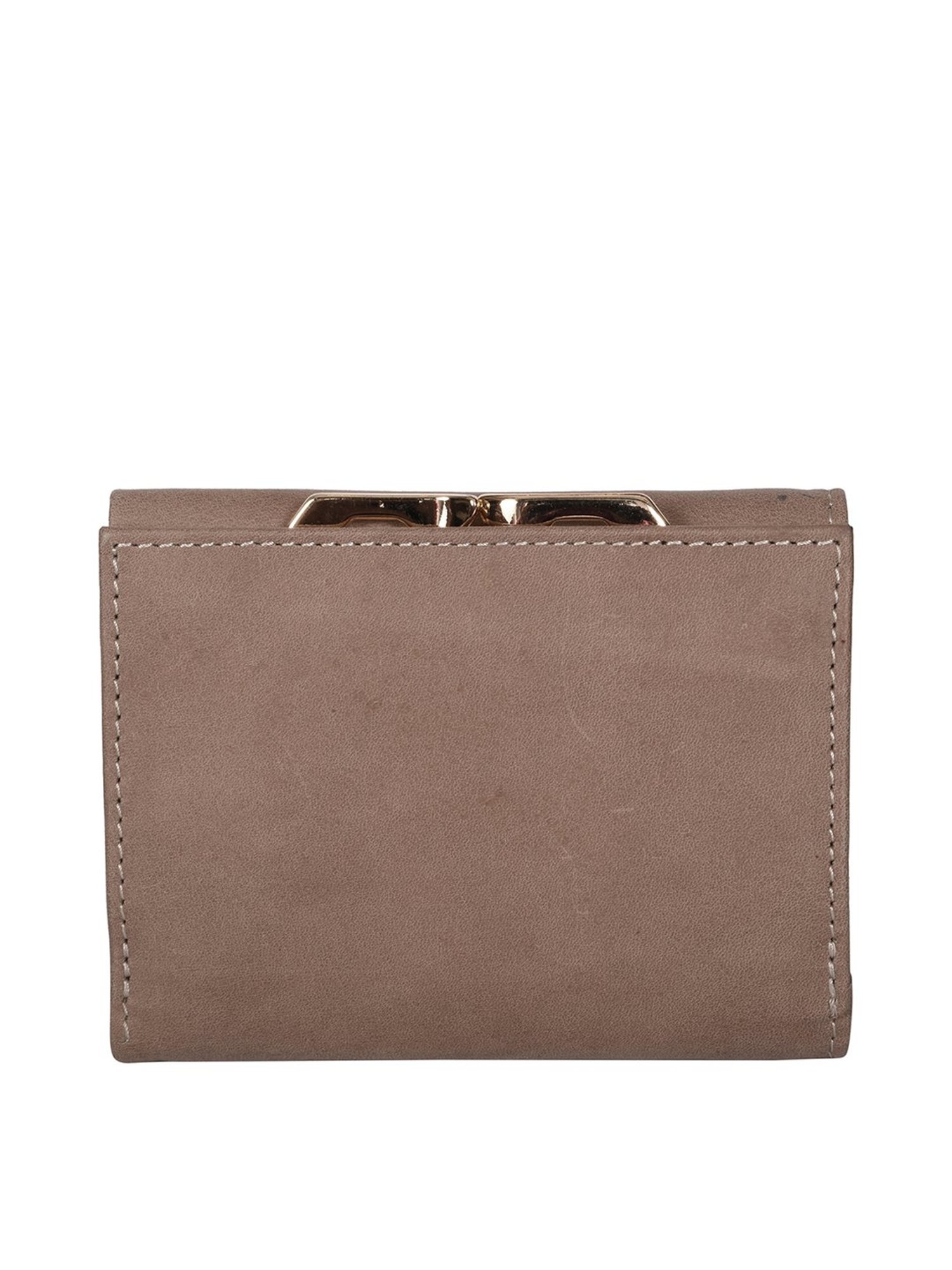 SASSORA Beige Solid Rfid Tri-Fold Wallet for Women