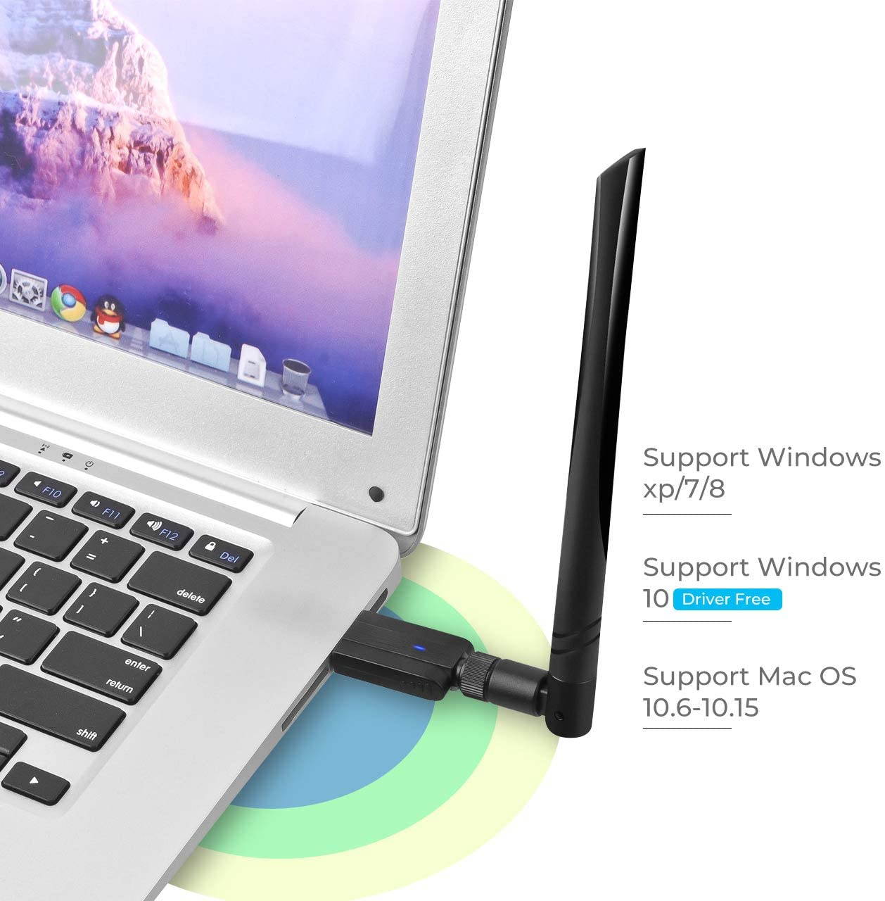 AC600 USB WiFi Adapter, 600Mbps Dual Band 2.4/5Ghz (2.4G/150Mbps+5G/433Mbps) Wireless Adapter Network External Receiver, Mini WiFi Dongle for PC/Laptop/Desktop