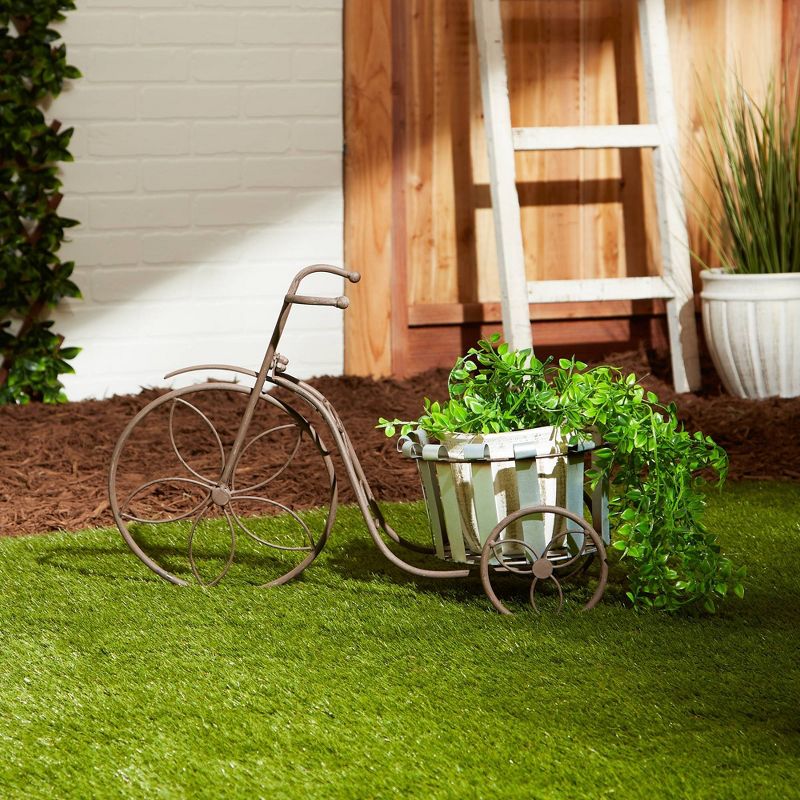 9.25" Indoor/Outdoor Iron Galvanized Bucket Bike Plant Stand Black - Zings & Things