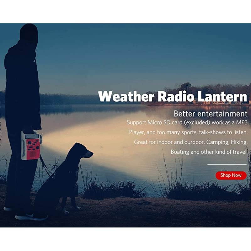 IS399 Real NOAA Alert Weather Radio Lantern Solar Crank Emergency AMFMSWNOAA Radio TF Card Speaker 5 LEDs Flashlight 8 Headlamps 2300mAh Rechargeable Power Bank for Cellphone