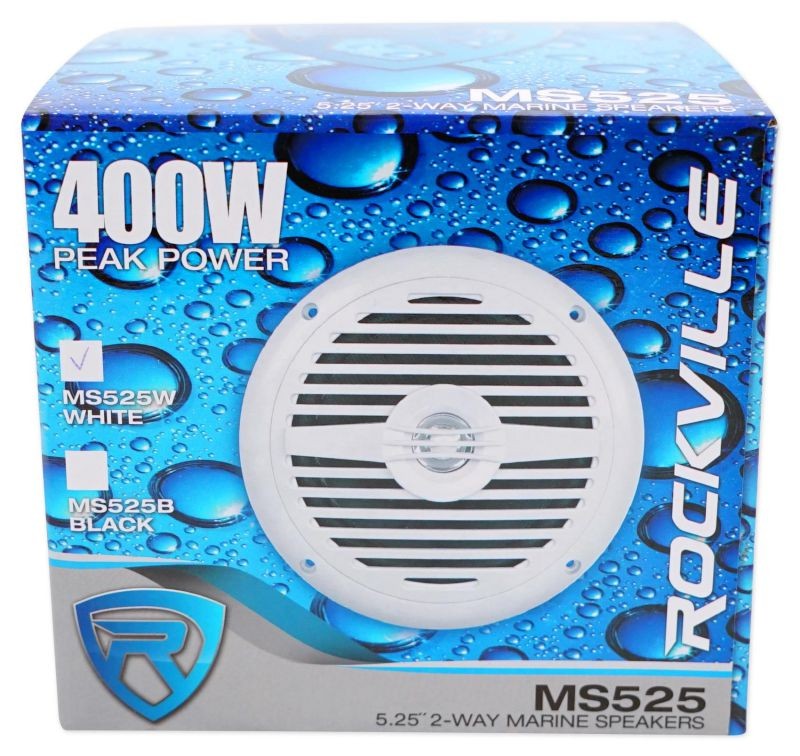 Pair Rockville MS525W 5.25" 400 Watt Waterproof Hot Tub Speakers In White