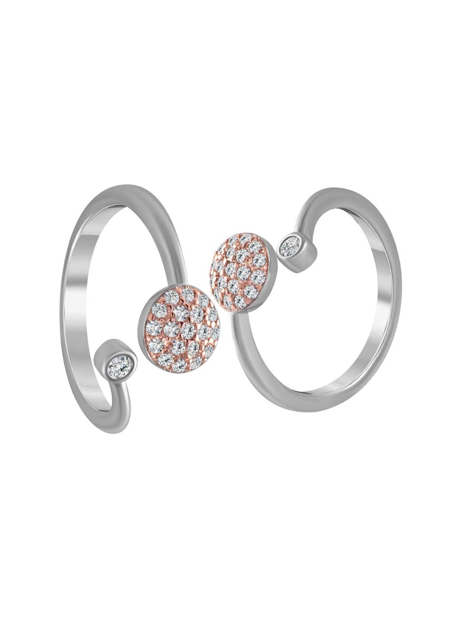 Rihi by P.C. Chandra Jewellers 925 Silver Pair of Adjustable Round Stone Toe-Rings for Women & Girls