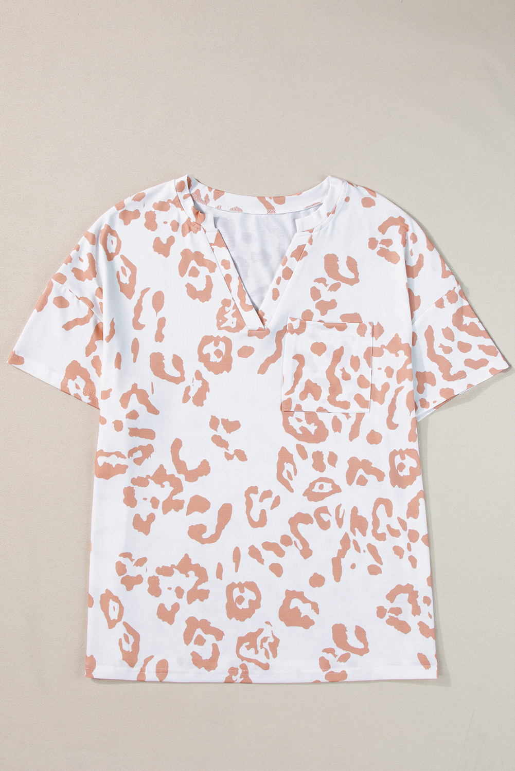 White V Neck Pocketed Leopard Plus Size Top