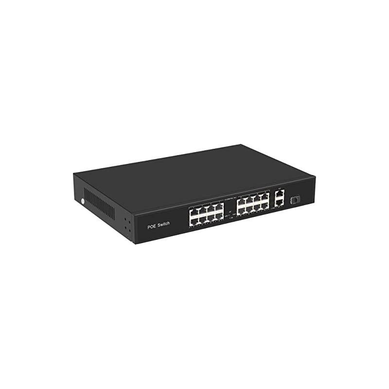 Pro Grade 300W 18 Port Power Over Ethernet Network Switch 16 154W PoE + 2 RJ45 Uplink + 1 SFP Fiber Ports IEEE 8023afat PlugampPlay 330ft Internal Power Supply