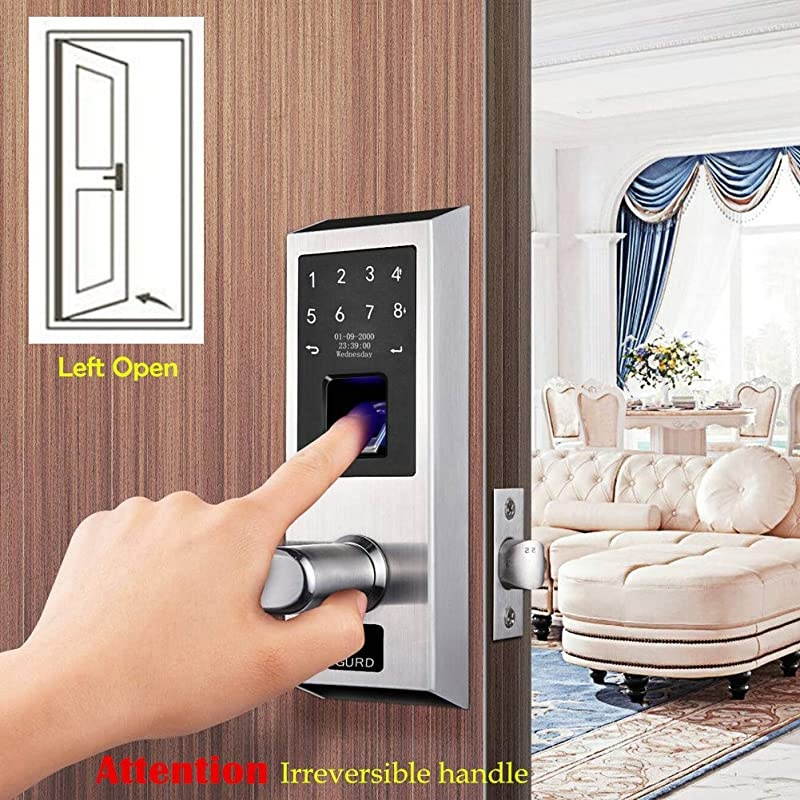 Fingerprint Door Lock, Stainless Steel Keyless Entry Door Lock, Biometric Door Lock, Keyless Door Lock, Keypad Door Lock, Digital Smart Door Lock, Keypad Entry Door Lock(Left-Handle