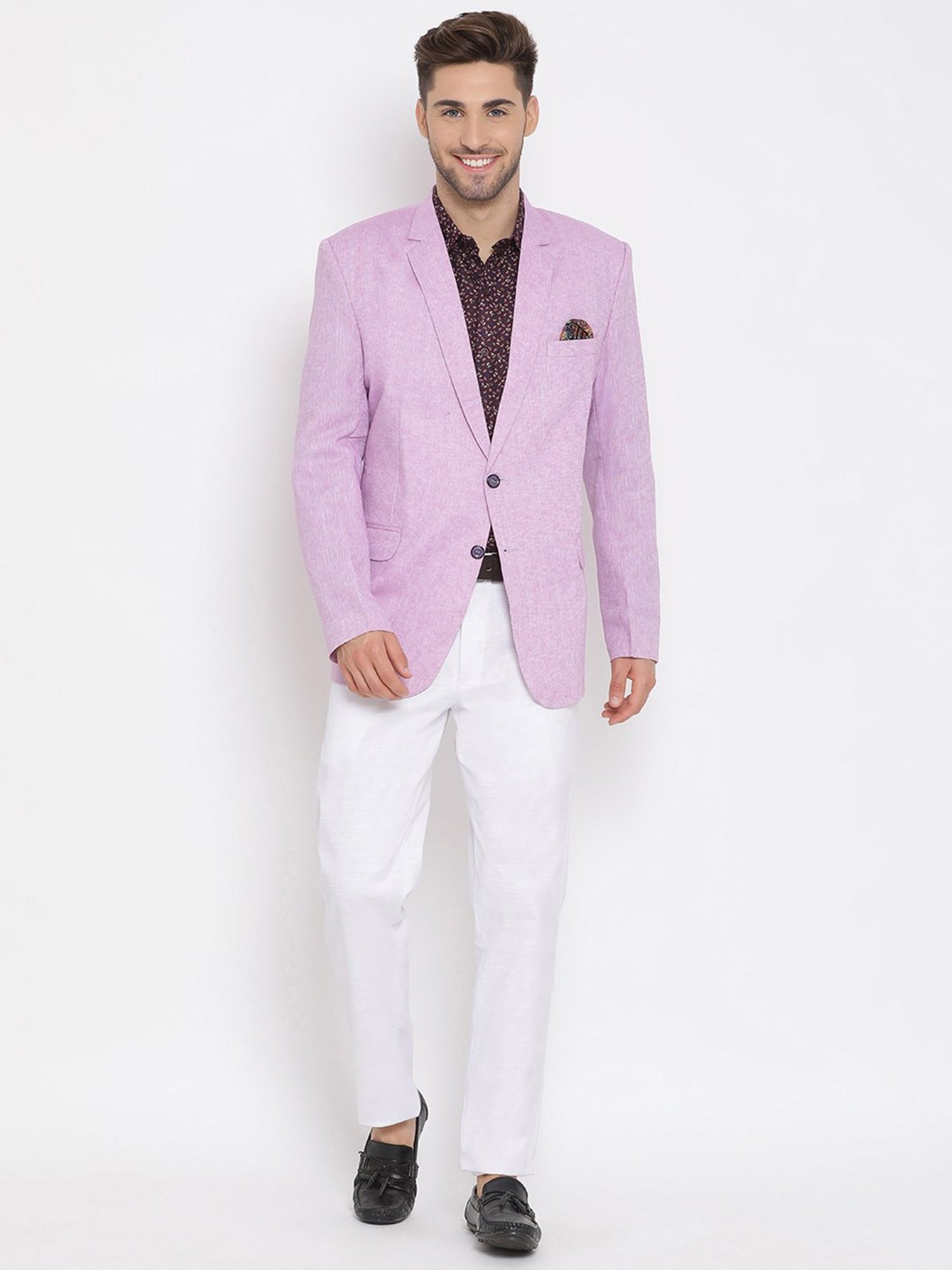 Hangup Plus Purple & White Regular Fit Notch Lapel Three Piece Suit