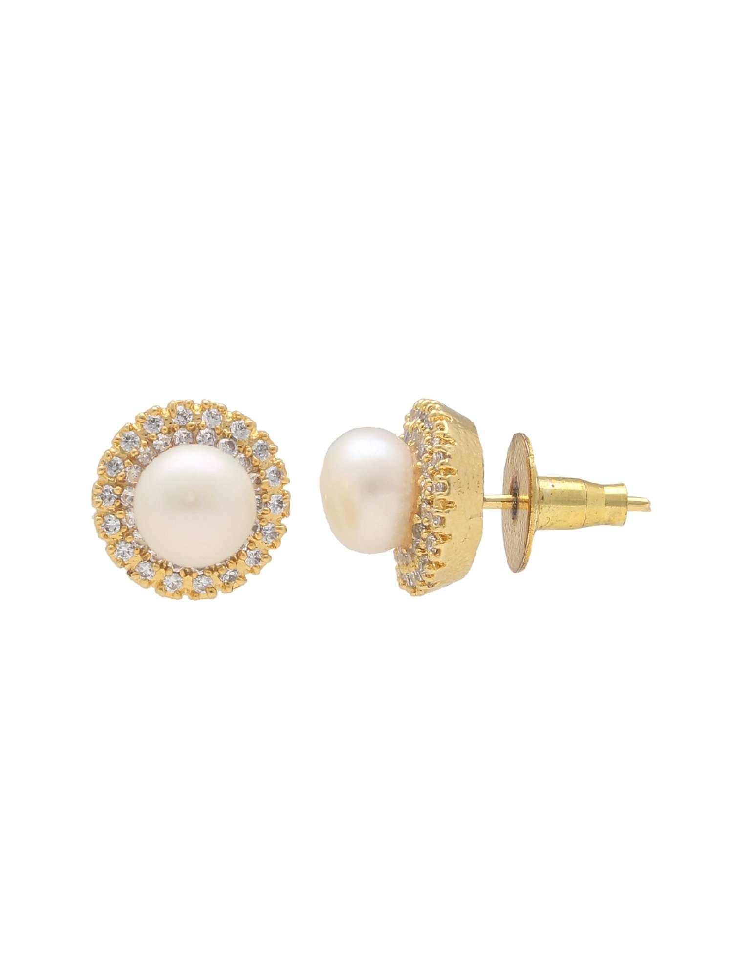 Sri Jagdamba Pearls Passion Pearl White & Golden Stud Earrings for Women & Girls