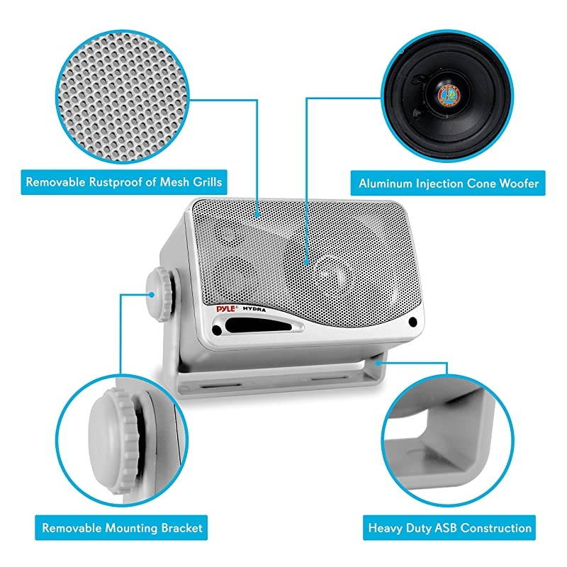 3-Way Waterproof Marine Box Speakers - 3.5" 200 Watt Dual Indoor Outdoor Speaker System - Weatherproof/Waterproof Outdoor Speaker - Home, Boat, Pool, Patio Indoor Outdoor Use -  PLMR24S (Silver)