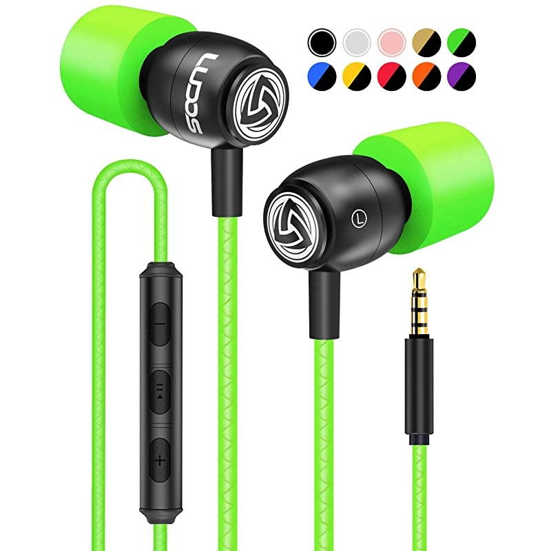 Clamor Wired Earbuds in Ear Headphones with Microphone Earphones with Mic and Volume Control Memory Foam Reinforced Cable Bass Compatible with iPhone Apple iPad Computer Laptop PC
