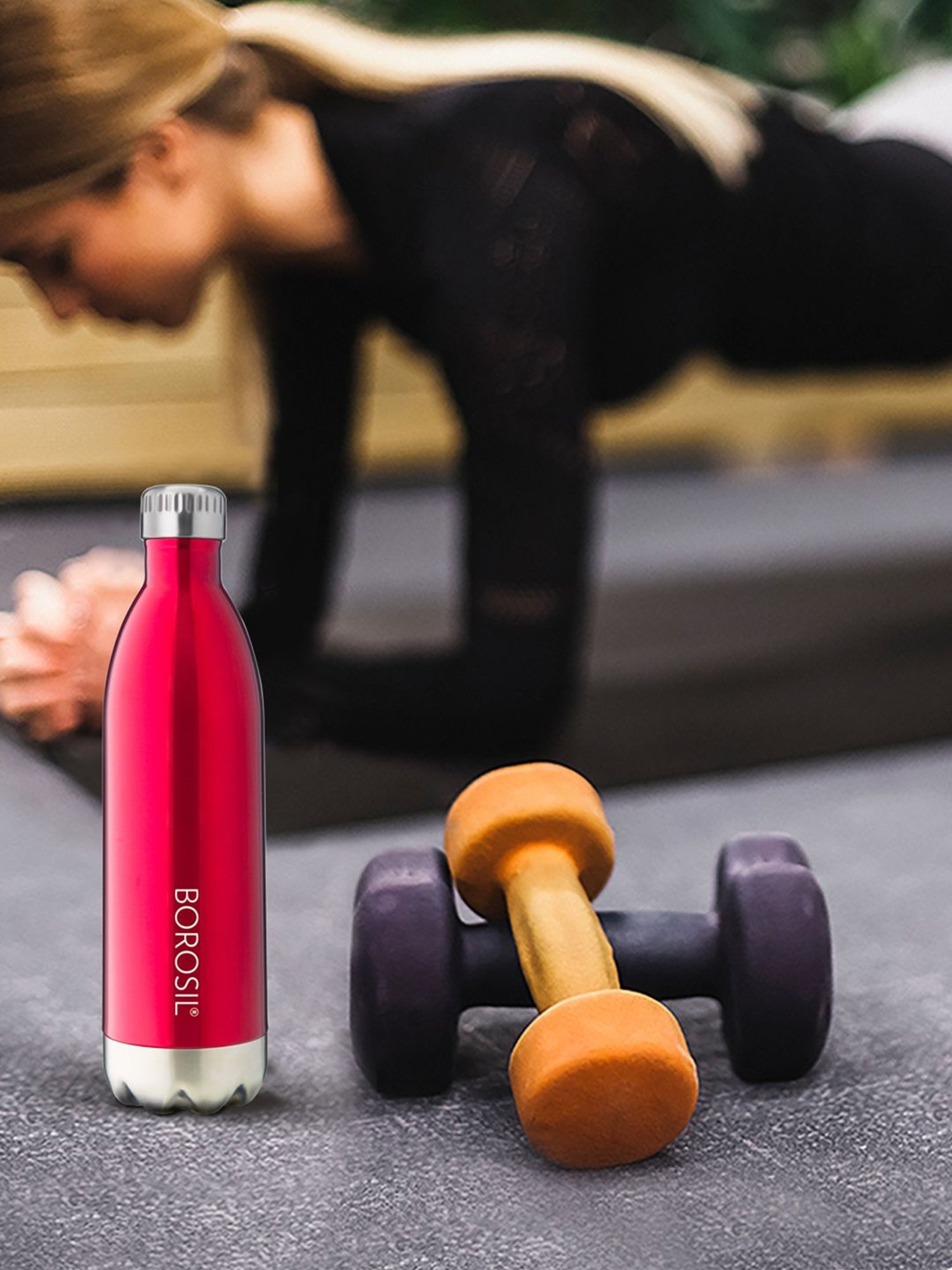 Borosil Red Stainless Steel TRANS Bolt Vacuum Insulated Flask Water Bottle- 750 ml