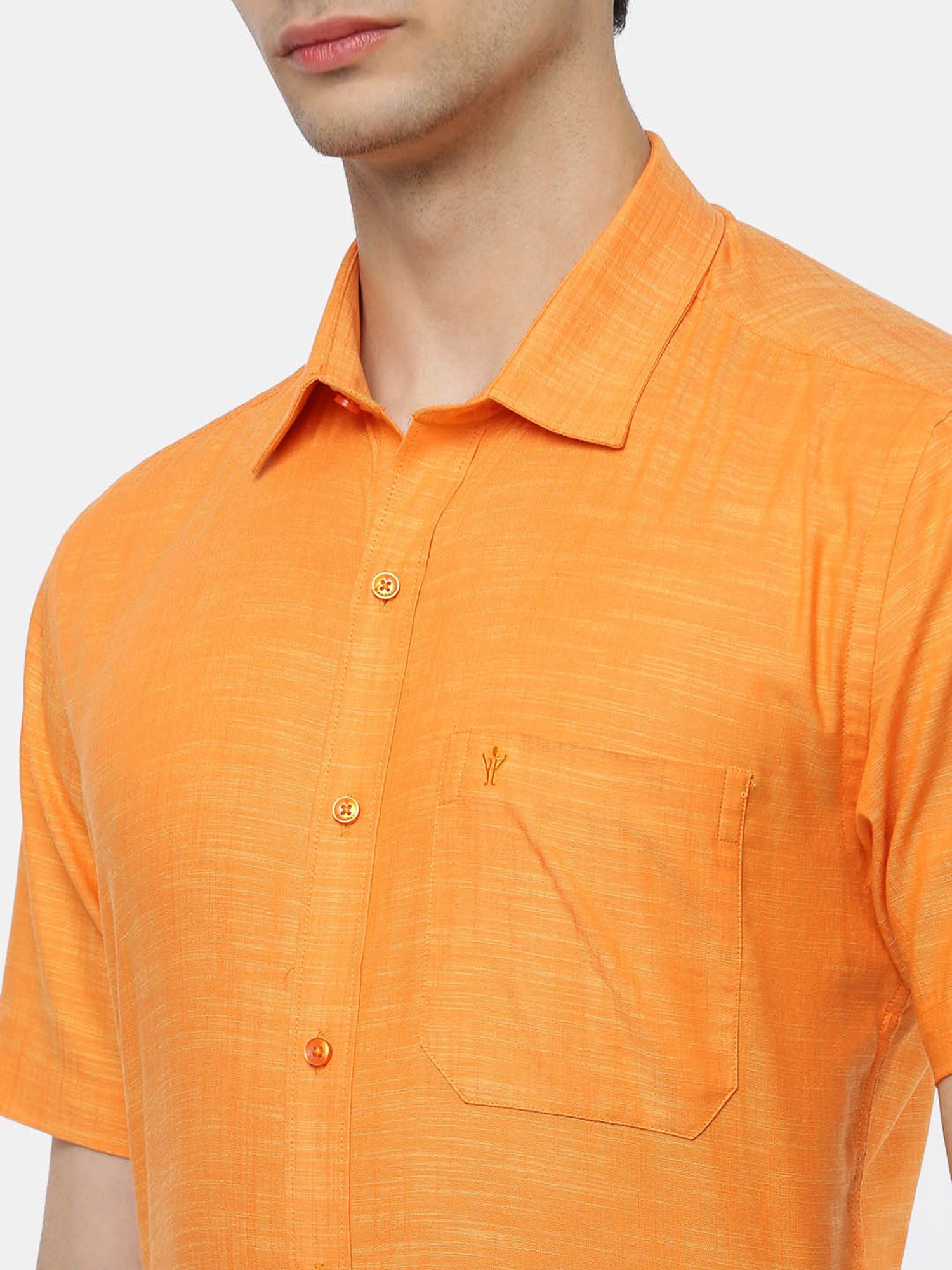 Ramraj Orange Cotton Slim Fit Self Pattern Shirt