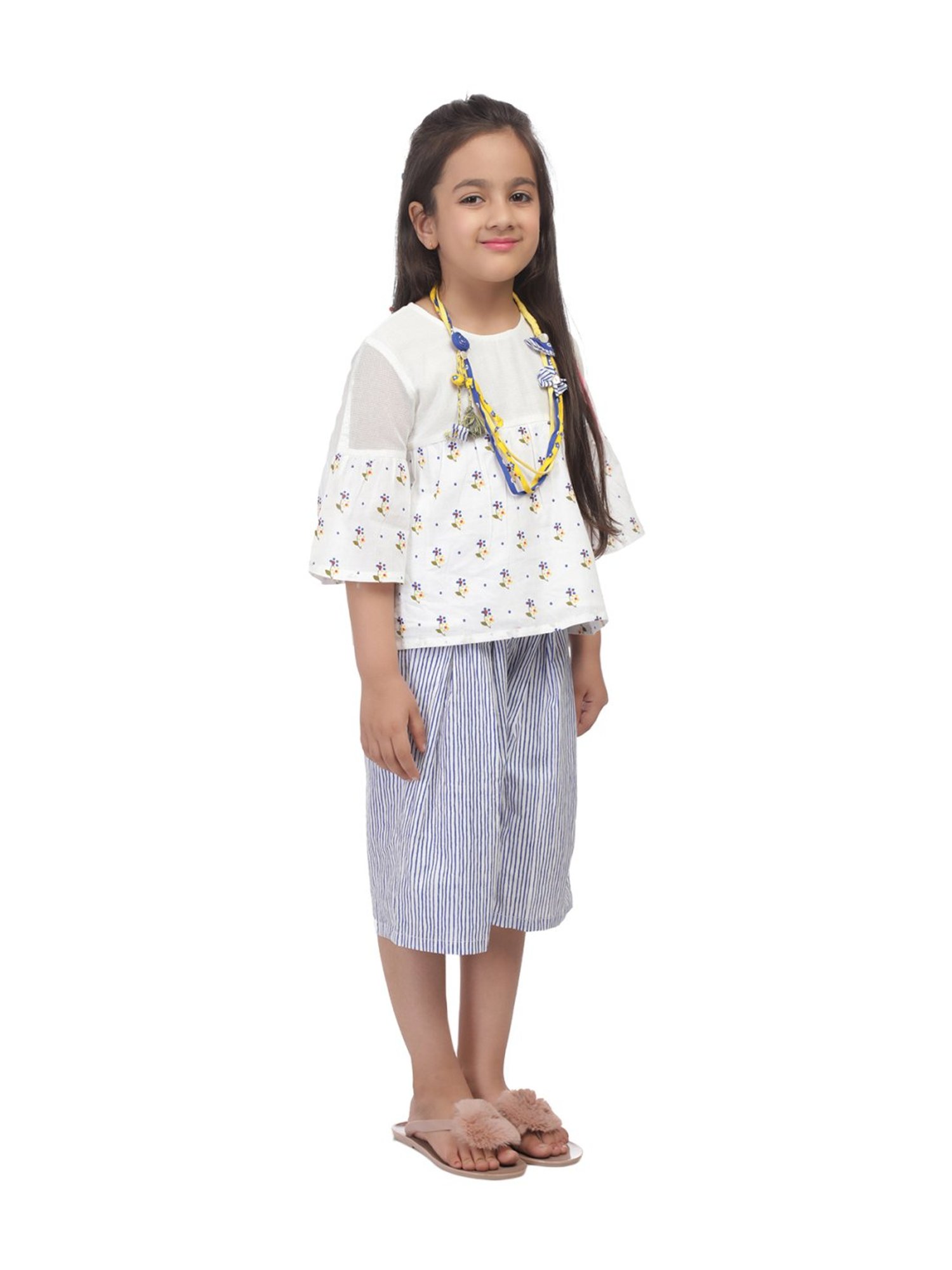 BIBA Girls Off White Cotton Printed Kurta & Pants