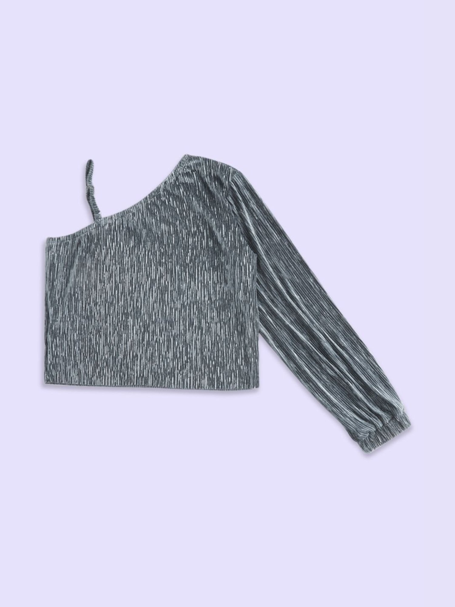 Pantaloons Junior Charcoal Grey Cotton Self Pattern Full Sleeves Top