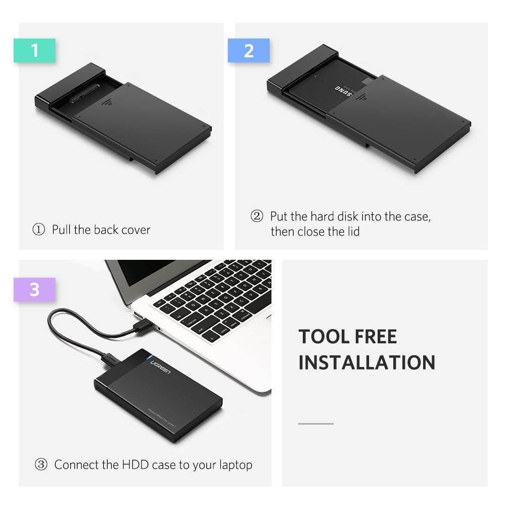 Jansicotek 2.5" Hard Drive Enclosure, USB C 3.1 Gen 2 to SATA External Hard Disk Casefor 9.5/7mm HDD SSD [Support UASP SATA III] 6TB Tool Free for WD Seagate Toshiba Samsung