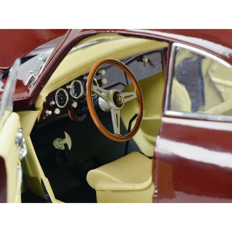 Porsche 356 A Carrera Burgundy w/ 2 Pairs of Skis "Skiurlaub" (Ski Holidays) Ltd Ed 1000 pcs 1/18 Diecast Model Car by Schuco