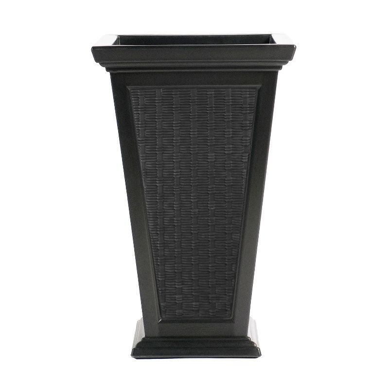 FCMP Outdoor MOD-WP3000-BLK-2 24-Inch Self Watering Freestanding Pedestal Home Wicker Planter Set of 2, Black