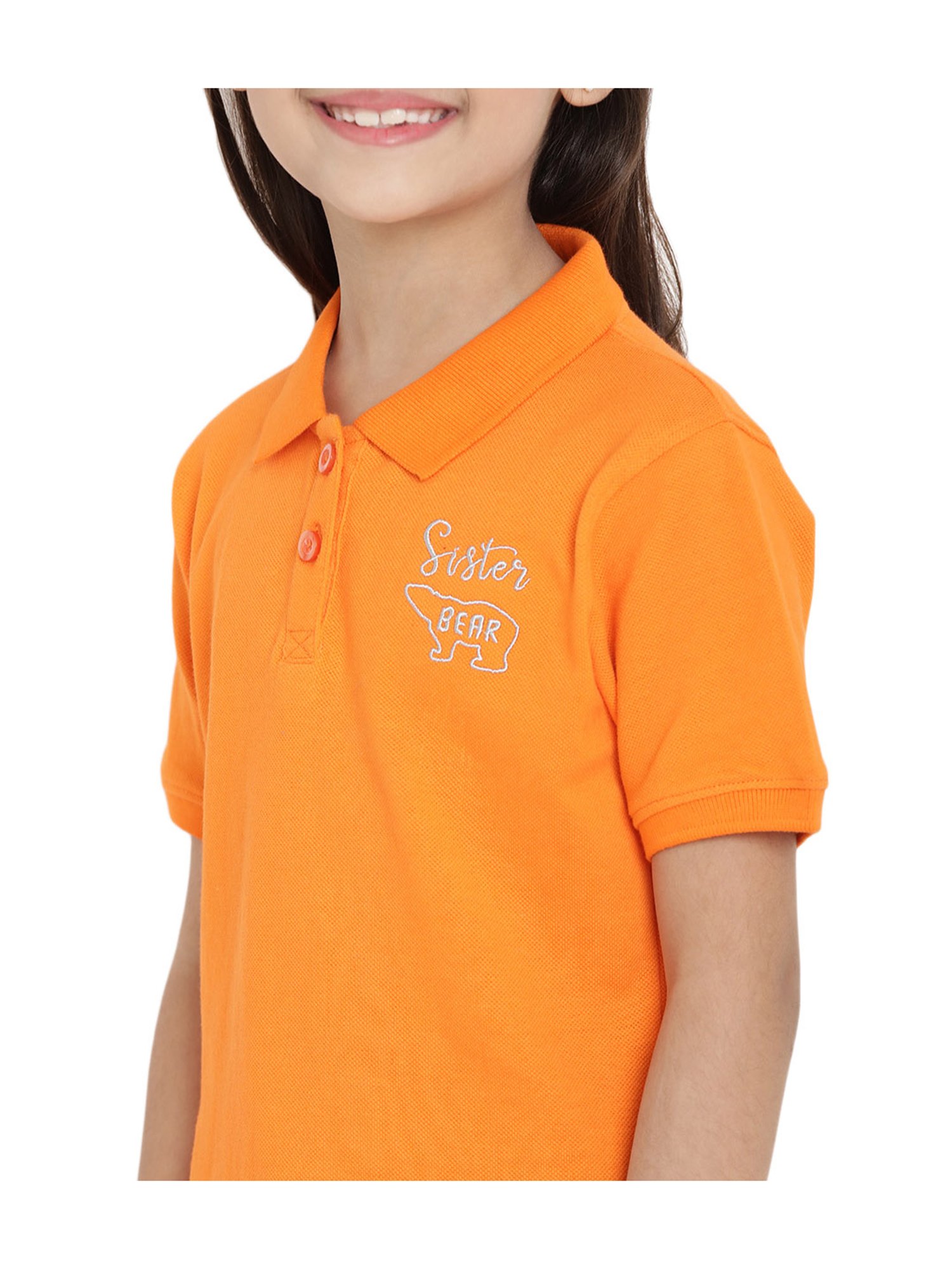 Berrytree Organic Kids Orange Cotton Sister Bear Polo T-Shirt
