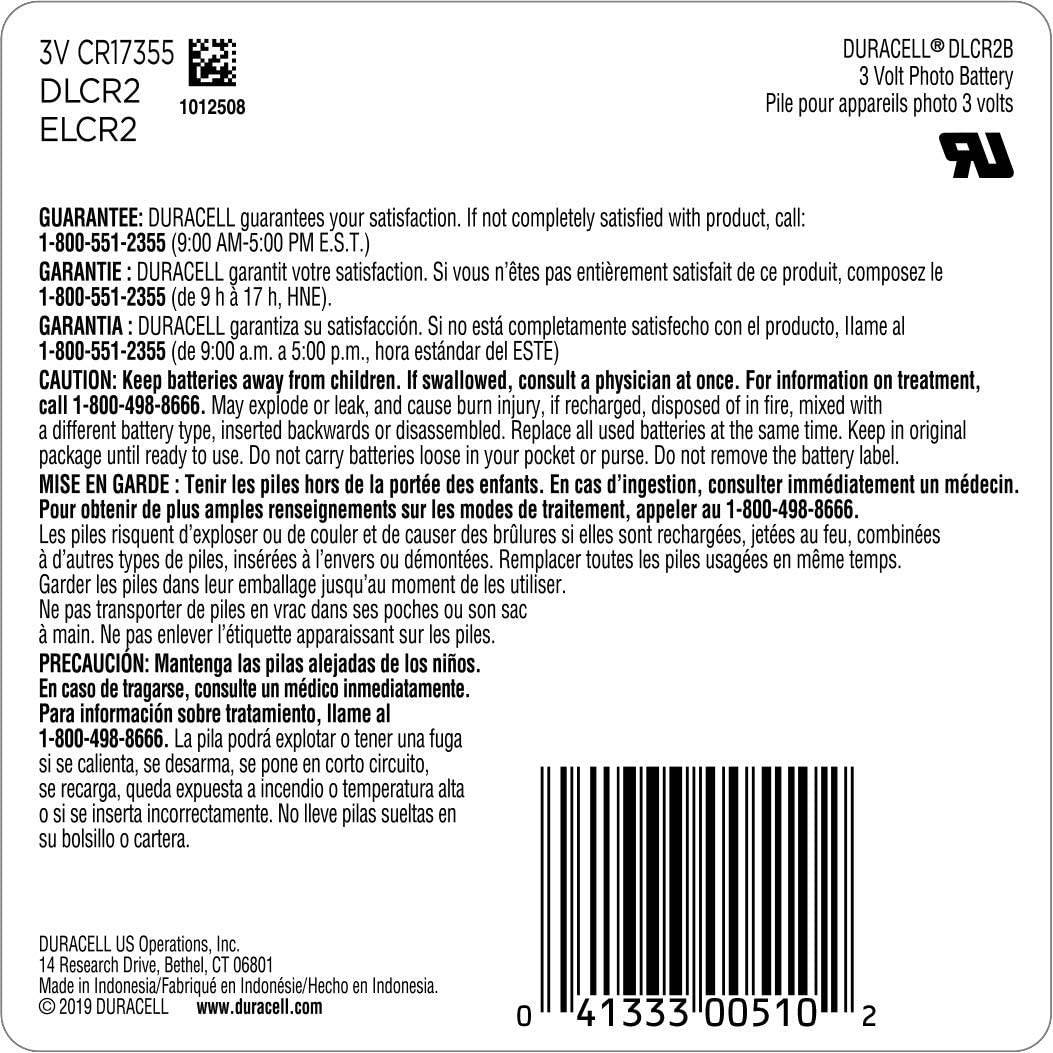 Duracell Specialty High-Power Lithium Battery, Cr2, 3 V DLCR2BPK