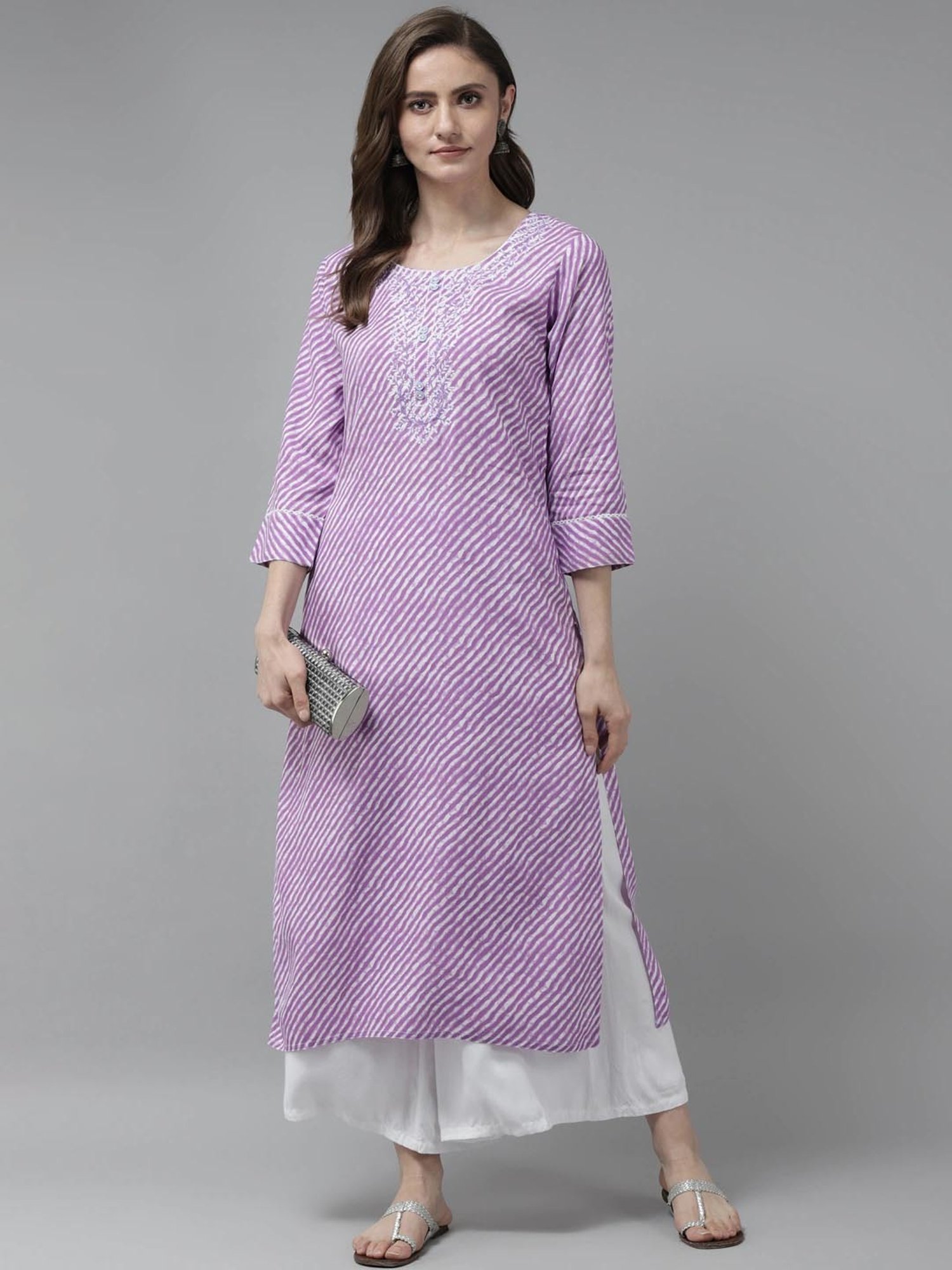 Yufta Lavender Rayon Embroidered A Line Kurta