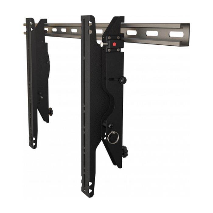 Wall mounted unistrut menu board brackets with plumb and tilt adjustment.